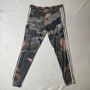 Adidas Leggings Womens Large Gray Rita Ora‎ Crane Print Art 3-Stripe Athletic